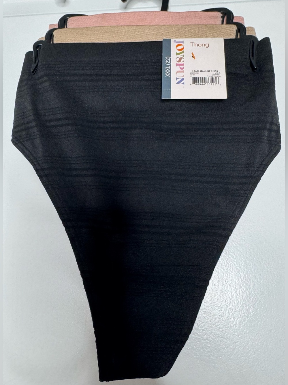 Joyspun 3-Pack Seamless Thong Panties - Black, Nude, Pink stretch xxxl (22)